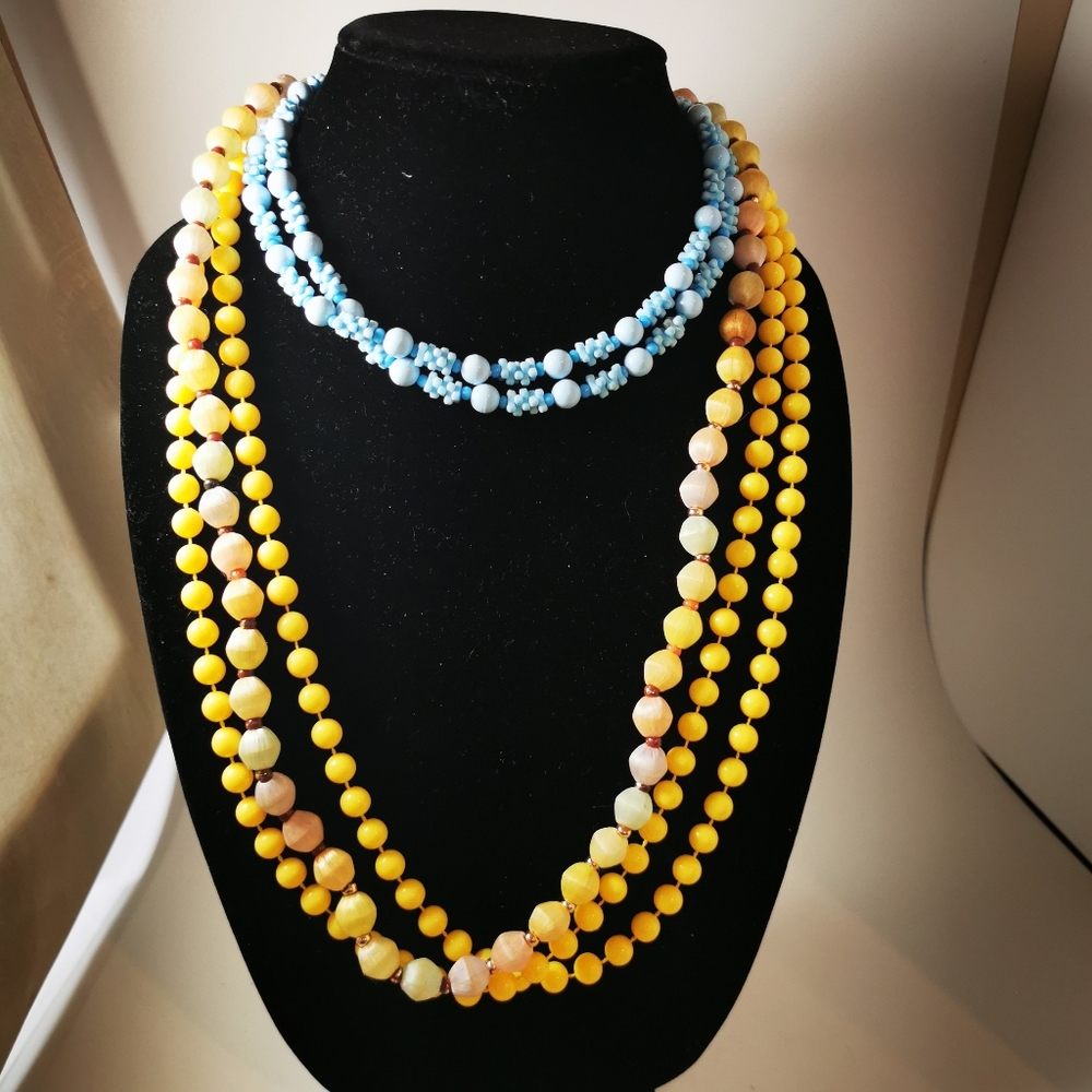 Vintage Lot of Three Pastel Tone Beaded Necklaces